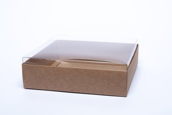 Pudełko na kartkę eco kraft wysokie  z przezroczystym wieczkiem 16cm GoatBox