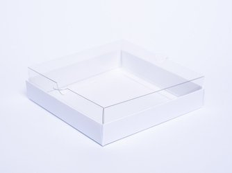 Pudełko na kartkę białe niskie z przezroczystym wieczkiem GoatBox