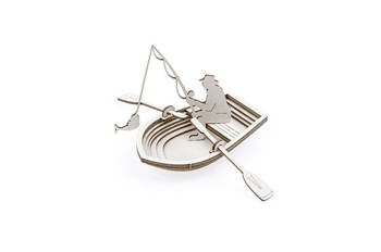 Łódka z wędkarzem 3D - Tekturka - Summer in mountains