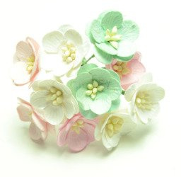 Pastelowe różowe miętowe białe kwiaty wiśni 10szt