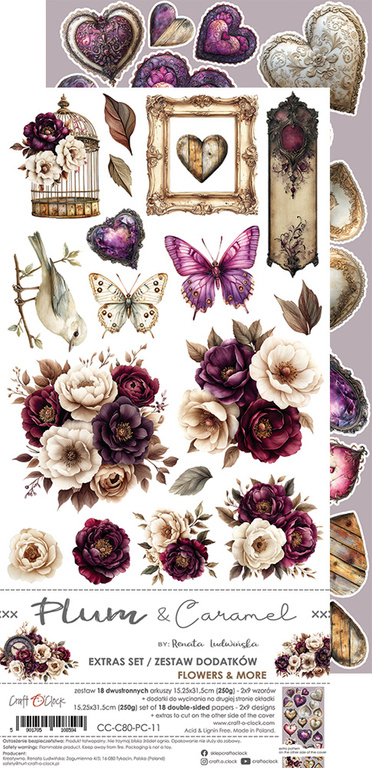 Plum & Caramel - zestaw dodatków Flowers 15x30cm