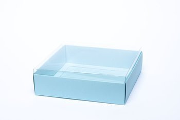 Pudełko na kartkę błękitne wysokie  z przezroczystym wieczkiem 16cm GoatBox