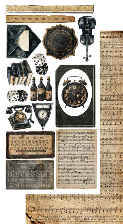 In silence - zestaw dodatków hobby i tagi 15x30cm