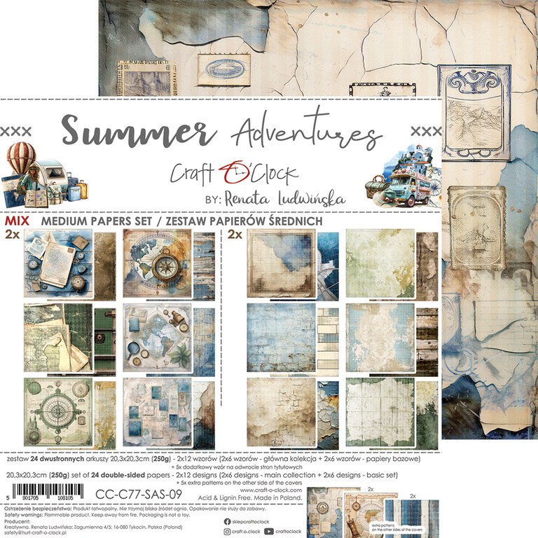 Summer Adventures - zestaw papierów Mix 20x20cm