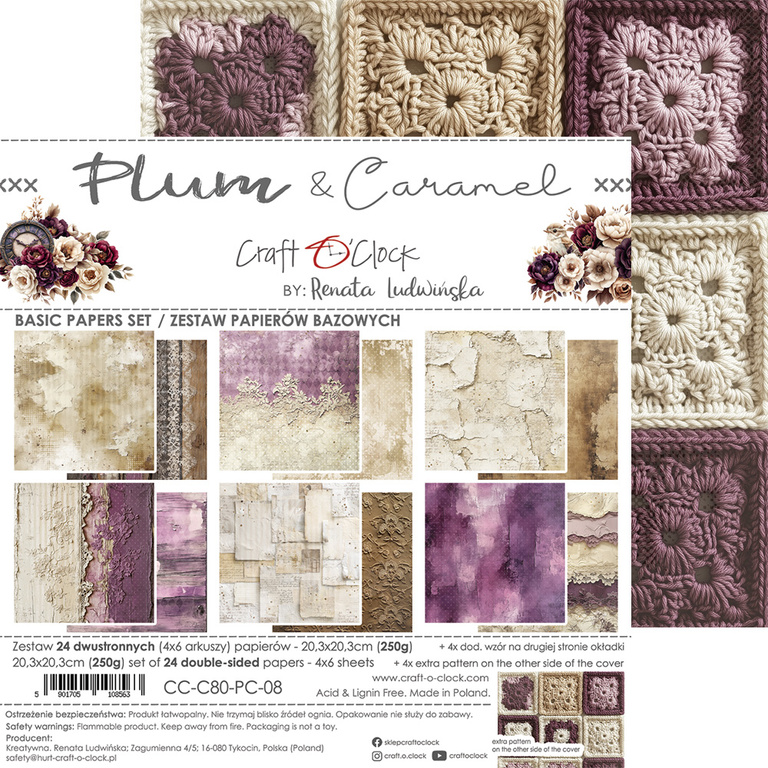Plum & Caramel - zestaw papierów Mix 20x20cm