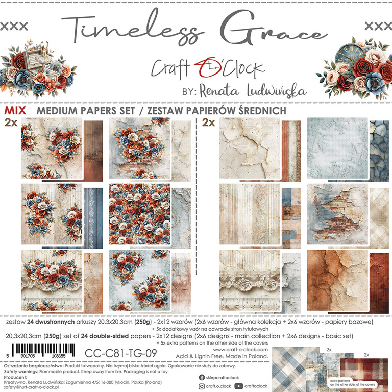 Timeless Grace - zestaw papierów Mix 20x20cm