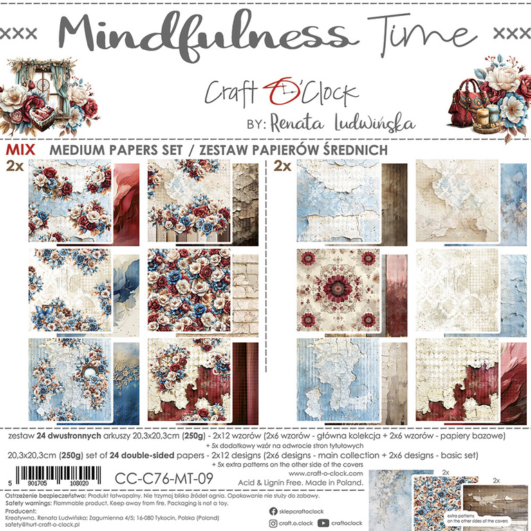 Mindfulness Time - zestaw papierów Mix 20x20cm