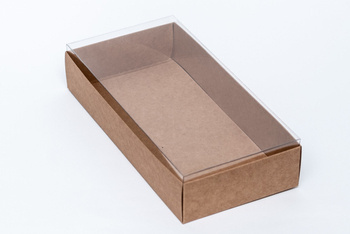 Pudełko na kartkę DL kraft wysokie z przezroczystym wieczkiem GoatBox