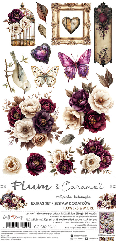 Plum & Caramel - zestaw dodatków Flowers 15x30cm