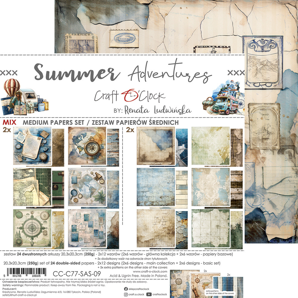 Summer Adventures - zestaw papierów Mix 20x20cm