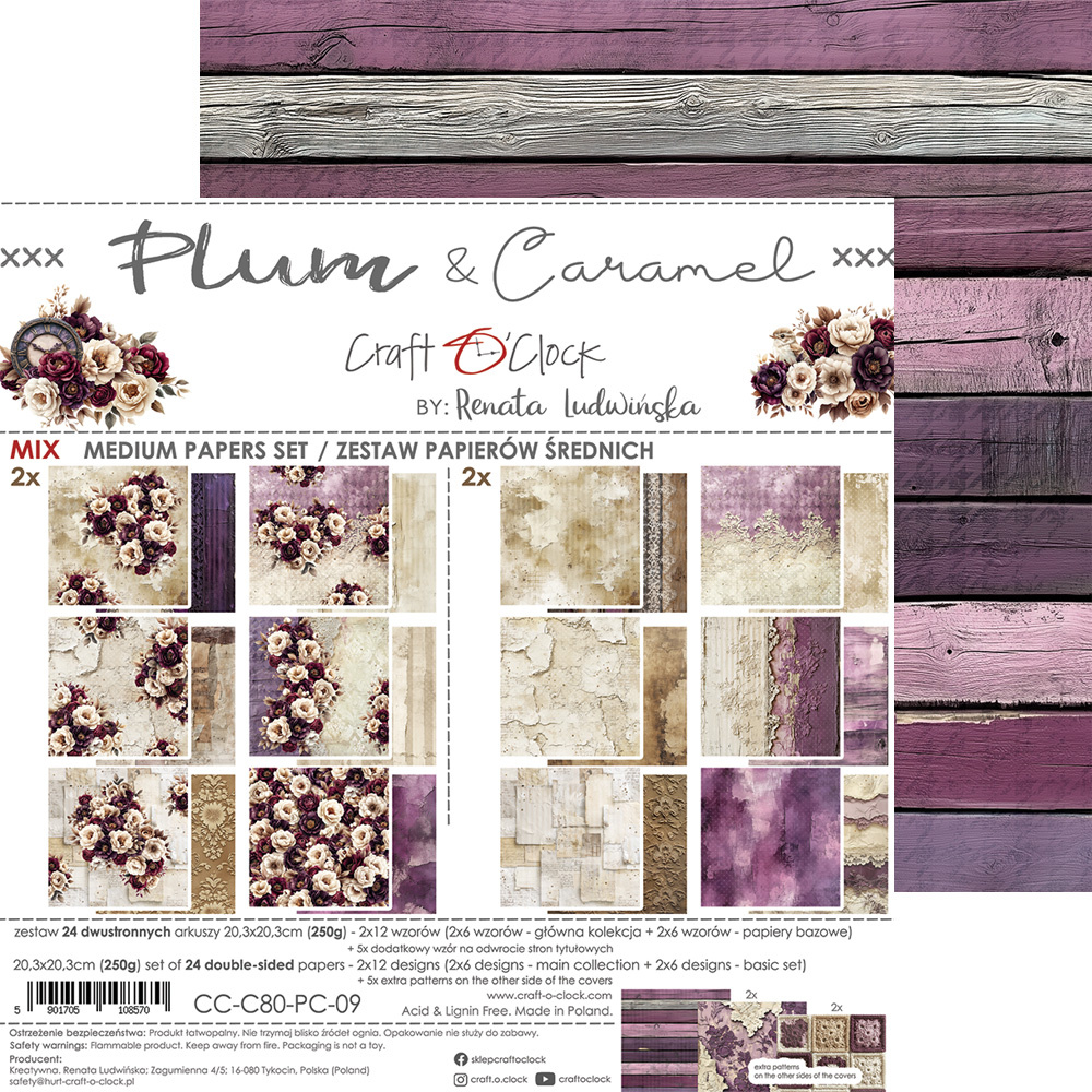 Plum & Caramel - zestaw papierów Mix 20x20cm