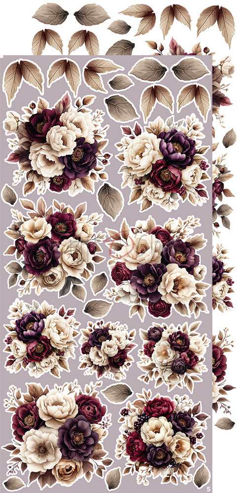 Plum & Caramel - zestaw dodatków Flowers 15x30cm