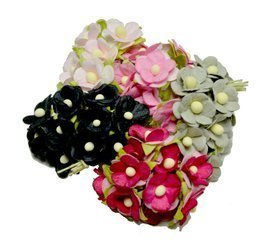 Czarne różowe szare sweetheart'y z listkami zestaw 50 szt