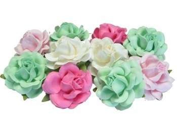 Różowe miętowe białe Trellis róże - średnie 3,5cm 10szt IAR