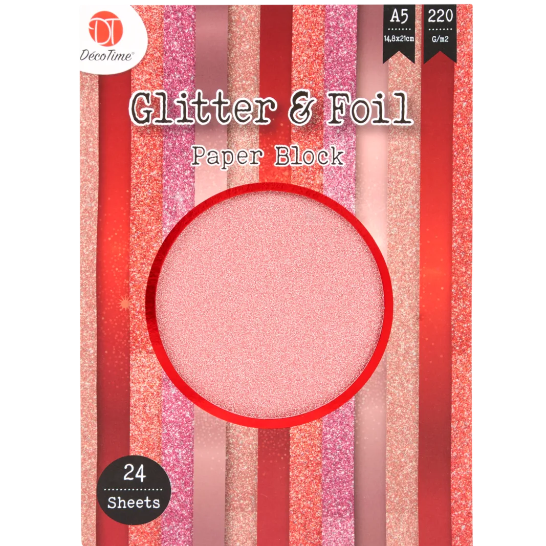 Glitter & Foil - zestaw czerwonych papierów metalicznych 20,5x14,5cm