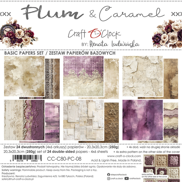 Plum & Caramel - zestaw papierów bazowych 20x20cm