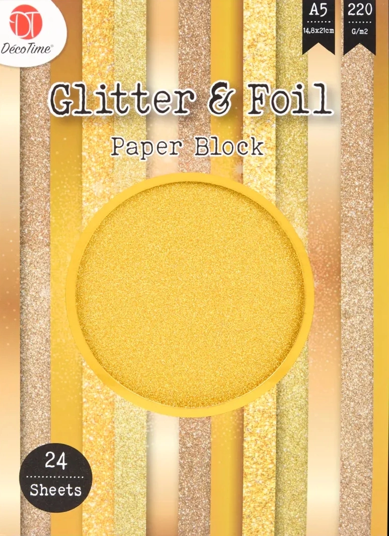 Glitter & Foil - zestaw złotych papierów brokatowych i metalicznych 20,5x14,5cm