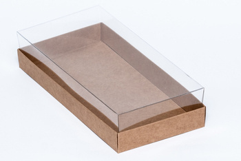 Pudełko na kartkę DL kraft niskie z przezroczystym wieczkiem GoatBox