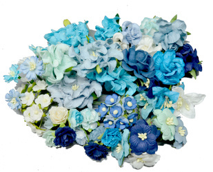 Zestaw kwiatów papierowych niebieskie i granatowe