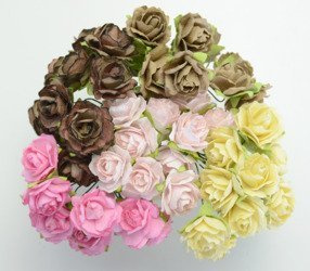 Różowo-brązowe herbaciane róże - zestaw 50szt 25mm