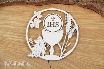 Tatting Communion - okrągła ramka z kielichem