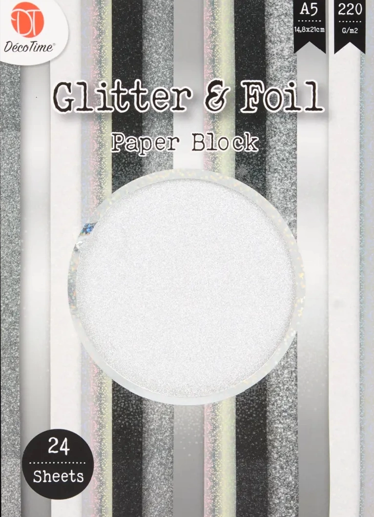 Glitter & Foil - zestaw srebrnych papierów brokatowych i metalicznych 20,5x14,5cm