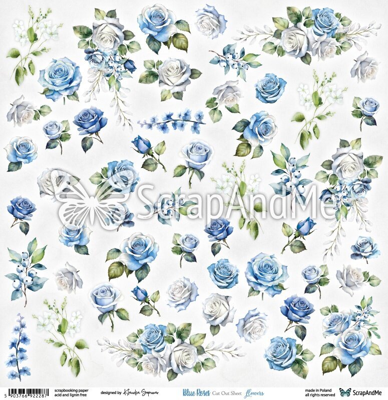 arkusz do wycinania Blue Roses Flowers